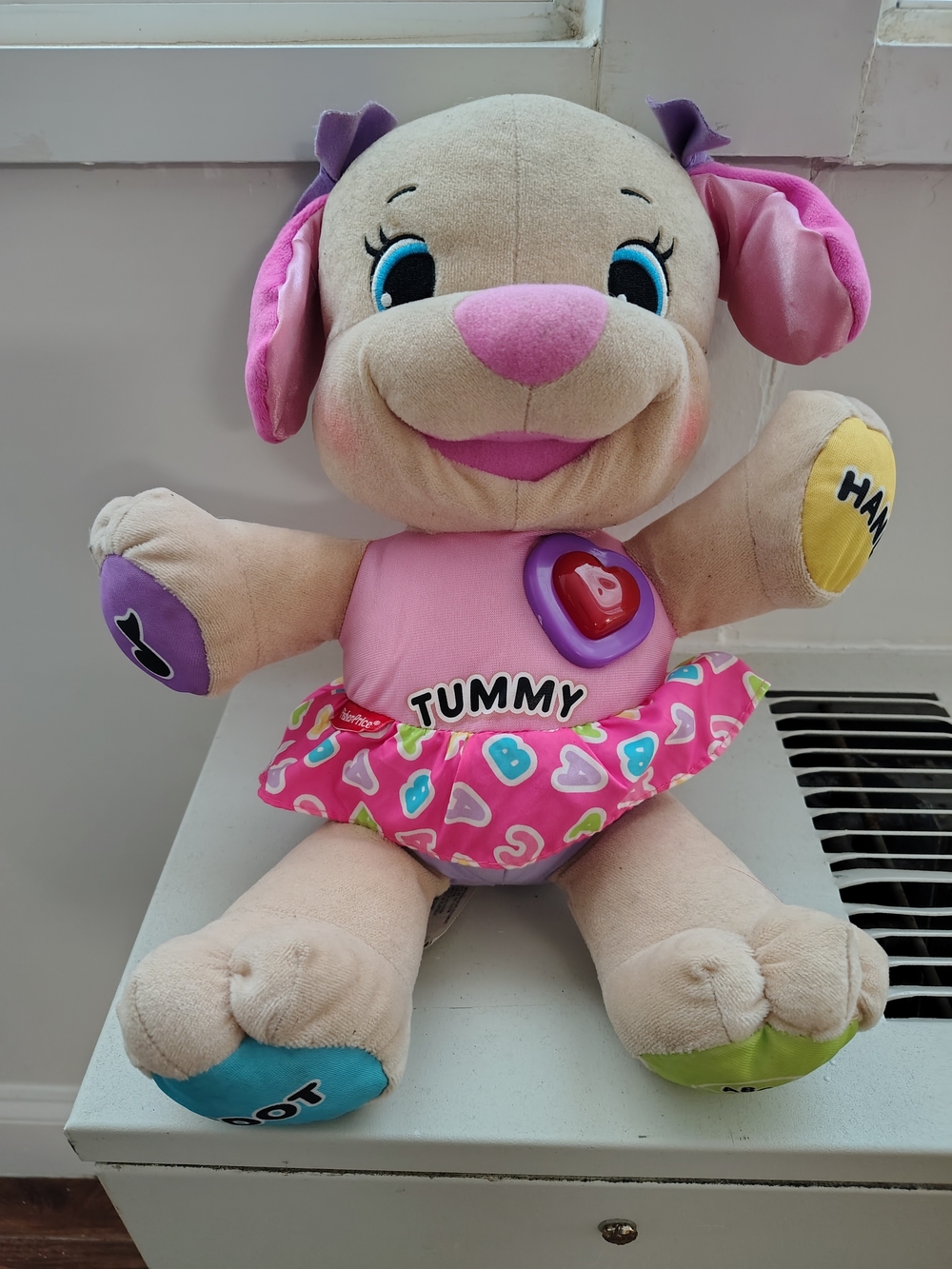 Plush Interactive Pink Tummy Puppy Toy with Heart Button